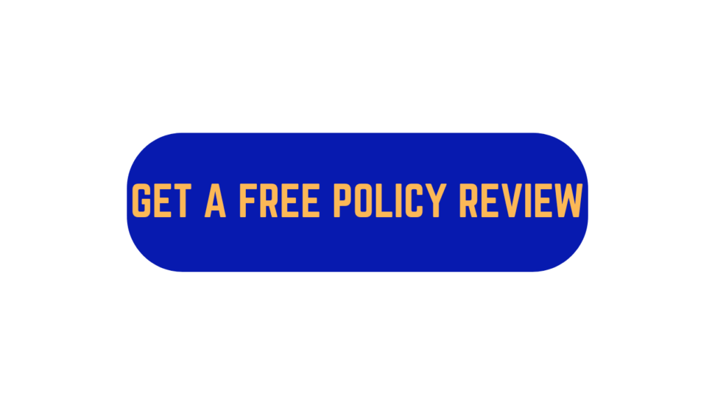 Blue button with orange text reading 'Get a Free Policy Review' – contractor insurance CTA for Arizona businesses